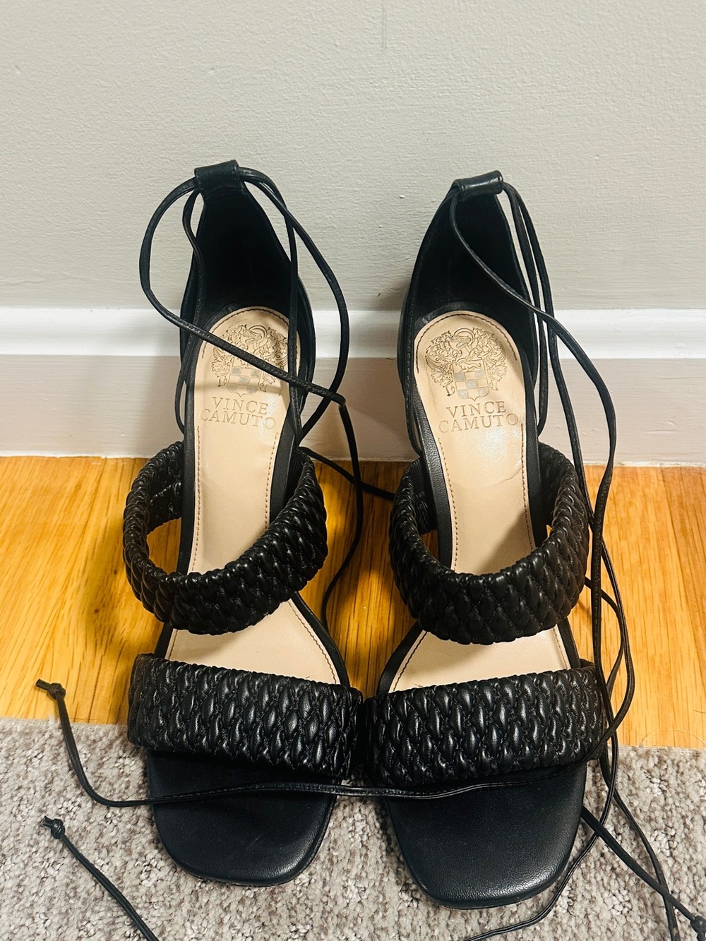Vince Camuto Black Braided Lace-Up Heeled Sandals